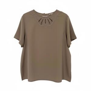 Jordan Beige Top with Embroidered Neckline Detail 70's Cutout